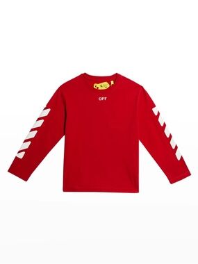Off-White Boys’ Diagonal Print Cotton Stamp Long Sleeve T-Shirt Size 10